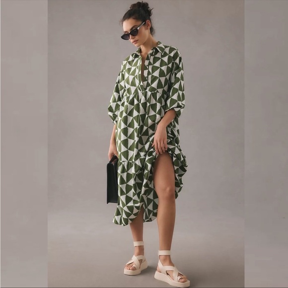 Anthropologie Bettina Tiered Shirt Dress by Maeve 1X New - Picture 1 of 10